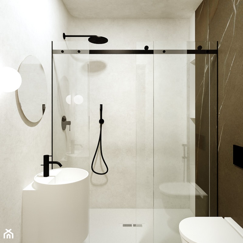 mała łazienka - biel, czerń i tadelakt - zdjęcie od squat architekci - Homebook