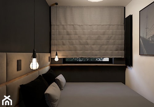 MIESZKANIE W ŁODZI 55m2 - Mała biała czarna sypialnia, styl nowoczesny - zdjęcie od squat architekci