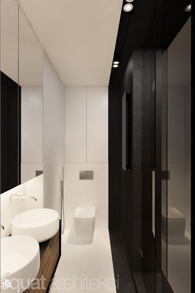MIESZKANIE W ŁODZI 55m2 - Średnia z dwoma umywalkami z punktowym oświetleniem łazienka, styl minimalistyczny - zdjęcie od squat architekci