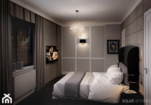 DOM W WARSZAWIE - Średnia beżowa biała szara sypialnia, styl glamour - zdjęcie od squat architekci