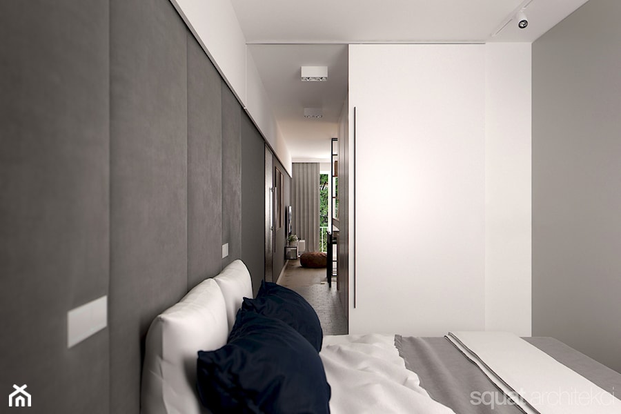 MIESZKANIE 32m2 - Mała biała szara sypialnia, styl nowoczesny - zdjęcie od squat architekci