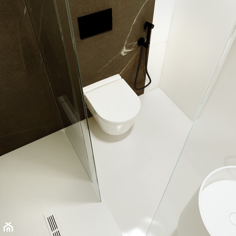 mała łazienka - biel, czerń i tadelakt - zdjęcie od squat architekci