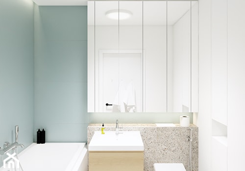KAWALERKA W ŁODZI - Mała bez okna z lustrem z marmurową podłogą łazienka, styl nowoczesny - zdjęcie od squat architekci
