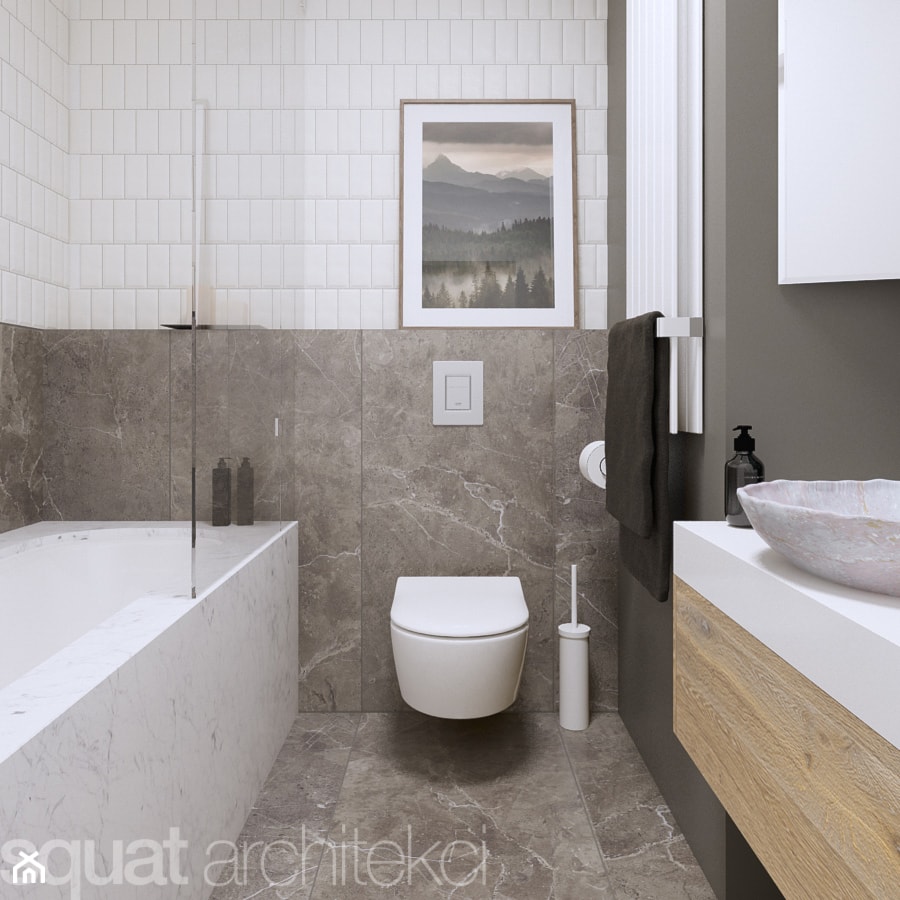 APARTAMENT W ŁODZI - WILLE JANA - Średnia bez okna z marmurową podłogą łazienka, styl nowoczesny - zdjęcie od squat architekci