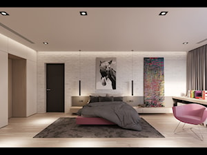 Dom 1 - Duża biała sypialnia, styl nowoczesny - zdjęcie od Piotr Bileński