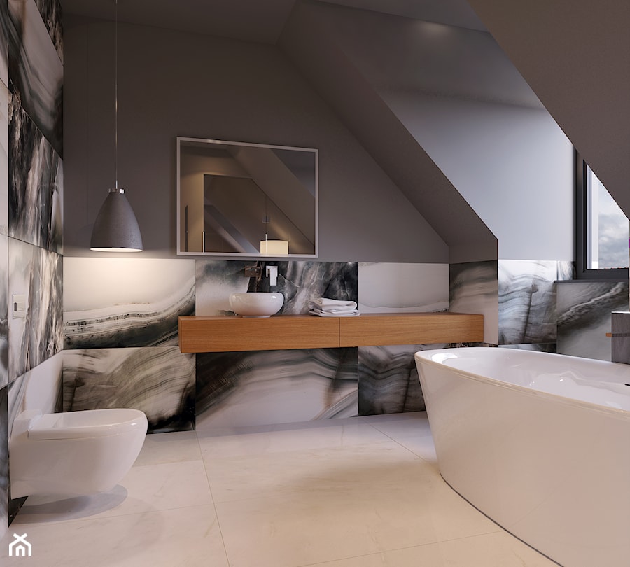 Projekt Wnętrz i Elewacji Hotelu - Średnia na poddaszu łazienka z oknem, styl nowoczesny - zdjęcie od Piotr Bileński