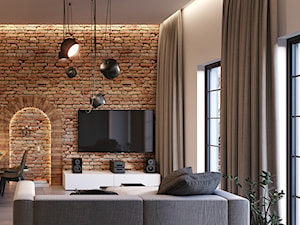 Projekt Loftu - Średni szary salon z jadalnią, styl industrialny - zdjęcie od Piotr Bileński