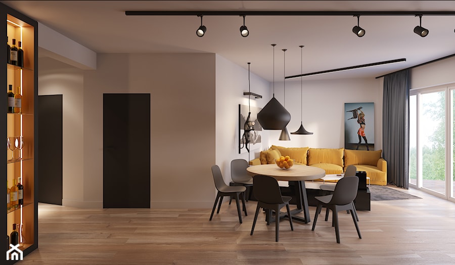 Mieszkanie 1 - Średni szary salon z jadalnią, styl nowoczesny - zdjęcie od Piotr Bileński