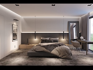 Dom 1 - Duża biała czarna z biurkiem sypialnia, styl nowoczesny - zdjęcie od Piotr Bileński