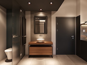 Projekt Loftu - Średnia bez okna z lustrem z punktowym oświetleniem łazienka, styl industrialny - zdjęcie od Piotr Bileński
