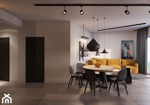 Mieszkanie 1 - Duży szary salon z jadalnią, styl nowoczesny - zdjęcie od Piotr Bileński