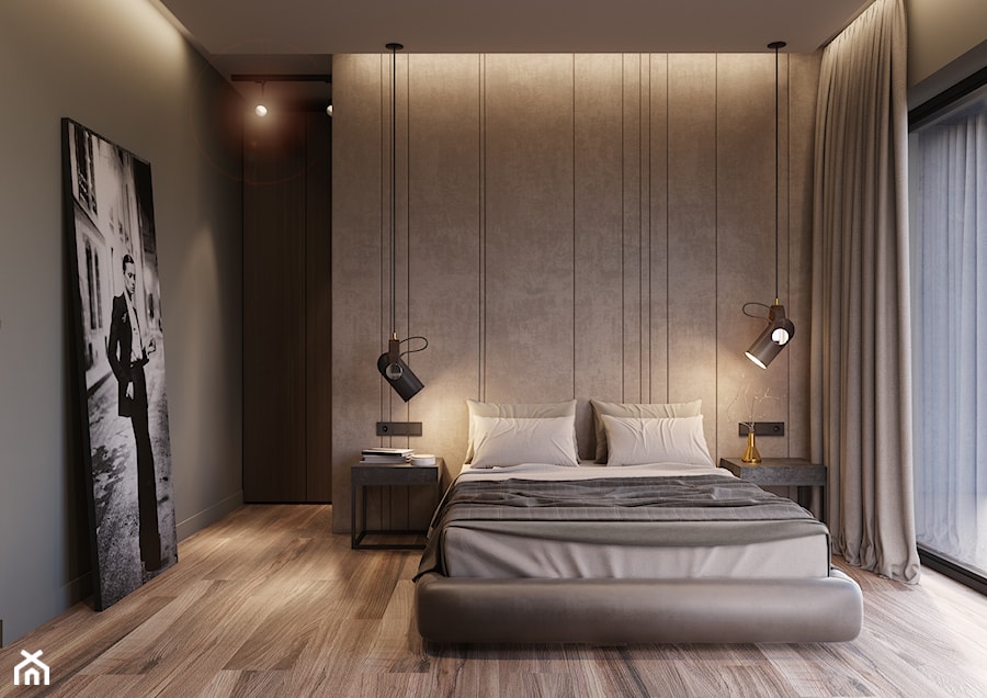 Dom 3 - Średnia czarna szara sypialnia, styl nowoczesny - zdjęcie od Piotr Bileński