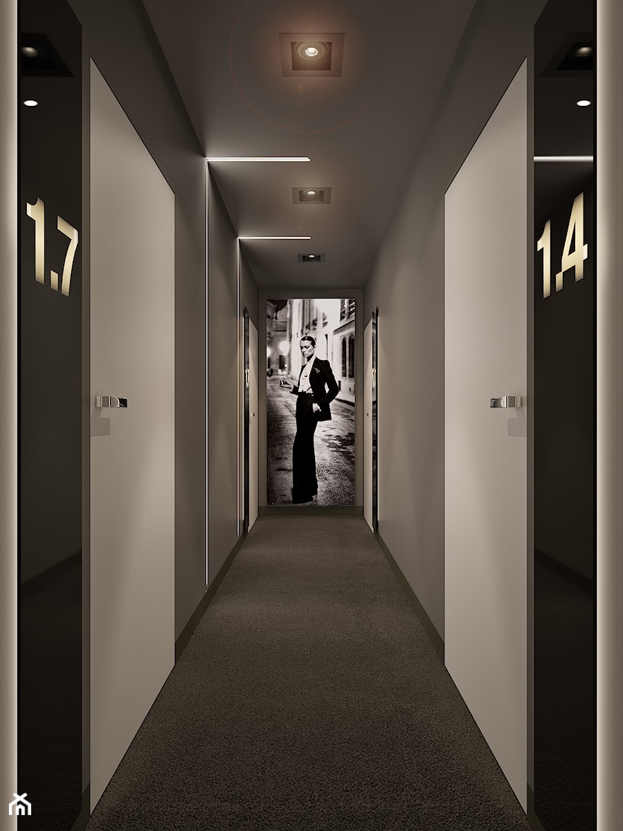 Projekt Wnętrz i Elewacji Hotelu - Średni czarny hol / przedpokój, styl nowoczesny - zdjęcie od Piotr Bileński