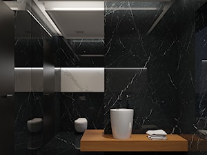 Projekt Wnętrz i Elewacji Hotelu - Średnia bez okna z lustrem z marmurową podłogą łazienka, styl nowoczesny - zdjęcie od Piotr Bileński
