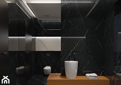 Projekt Wnętrz i Elewacji Hotelu - Średnia bez okna z lustrem z marmurową podłogą łazienka, styl nowoczesny - zdjęcie od Piotr Bileński