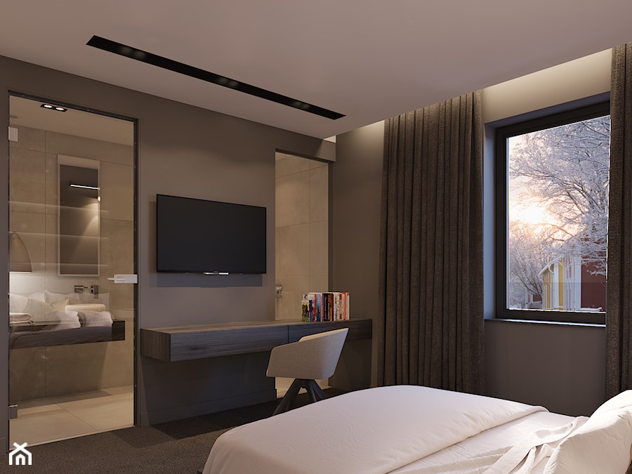 Projekt Wnętrz i Elewacji Hotelu - Średnia czarna z biurkiem sypialnia, styl nowoczesny - zdjęcie od Piotr Bileński