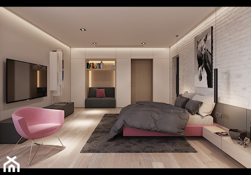 Dom 1 - Duża biała szara sypialnia, styl nowoczesny - zdjęcie od Piotr Bileński