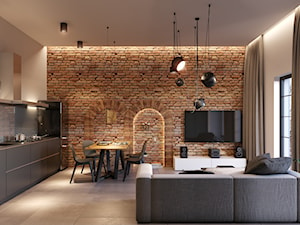 Projekt Loftu - Średni szary salon z kuchnią z jadalnią, styl industrialny - zdjęcie od Piotr Bileński