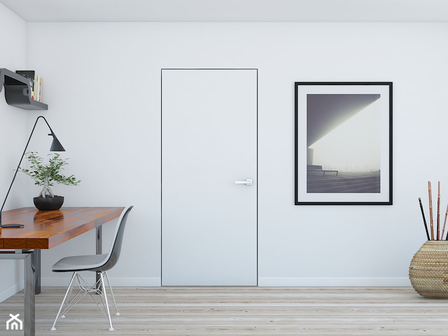 Małe białe biuro, styl minimalistyczny - zdjęcie od POL-SKONE