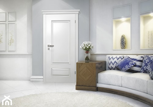 Drzwi wewnętrzne - Duży biały szary salon - zdjęcie od POL-SKONE