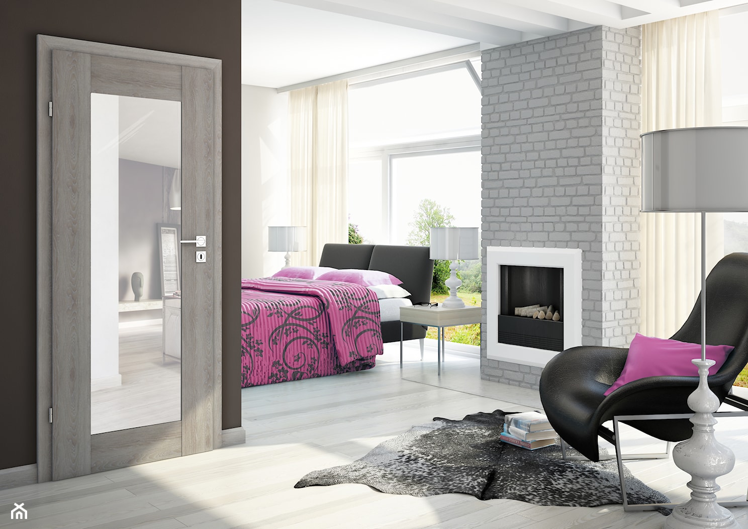 Drzwi SEMPRE - Duża biała szara sypialnia, styl glamour - zdjęcie od POL-SKONE - Homebook
