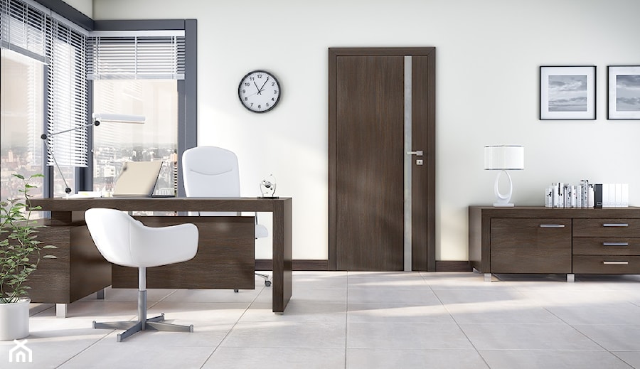 Drzwi wewnętrzne - Średnie z zabudowanym biurkiem białe biuro, styl nowoczesny - zdjęcie od POL-SKONE