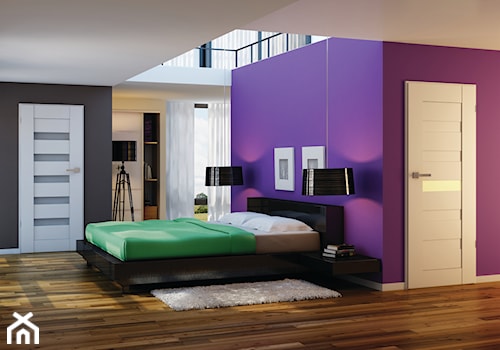 Duża fioletowa szara sypialnia - zdjęcie od POL-SKONE