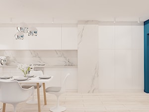 60 m² w Będzinie - Średnia niebieska szara jadalnia w kuchni - zdjęcie od Piec Piąty