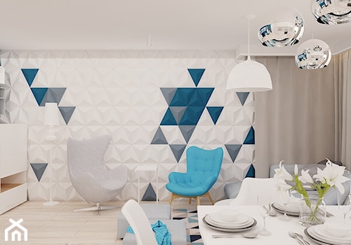 60 m² w Będzinie - Mały niebieski salon z jadalnią - zdjęcie od Piec Piąty