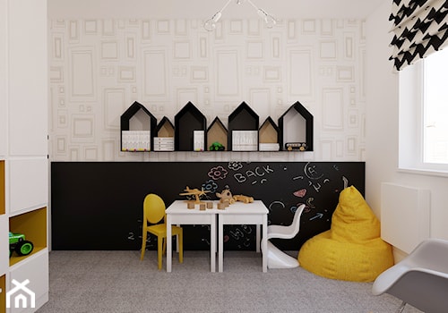 60 m² w Będzinie - Średni biały czarny pokój dziecka dla dziecka dla chłopca dla dziewczynki - zdjęcie od Piec Piąty