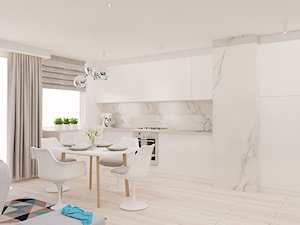 60 m² w Będzinie - Średnia biała jadalnia w salonie w kuchni - zdjęcie od Piec Piąty