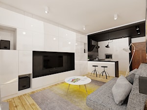 40 m² w Będzinie - Mały biały salon z kuchnią z jadalnią - zdjęcie od Piec Piąty