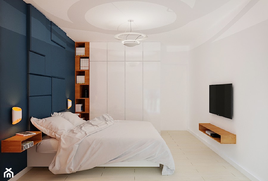 79 m² w Będzinie - Średnia biała niebieska sypialnia - zdjęcie od Piec Piąty