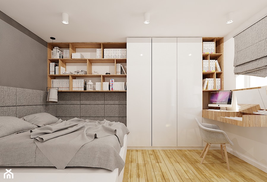 40 m² w Będzinie - Średnia biała szara z biurkiem sypialnia - zdjęcie od Piec Piąty