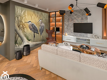 Aranżacje wnętrz - Salon: Przytulny salon z fototapetą Heron - livingstyle. Przeglądaj, dodawaj i zapisuj najlepsze zdjęcia, pomysły i inspiracje designerskie. W bazie mamy już prawie milion fotografii!