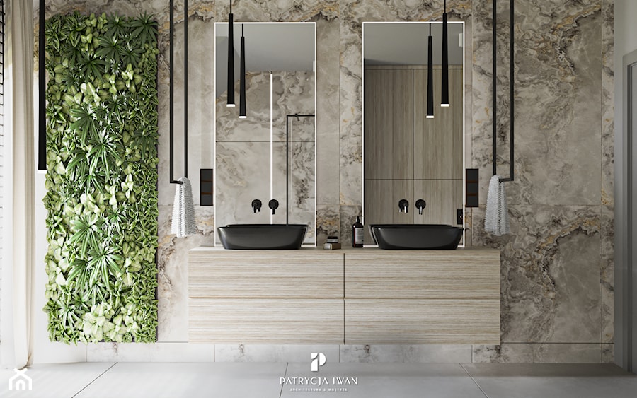 łazienka z zieloną ścianą - zdjęcie od Architektura & Wnętrza Patrycja Iwan