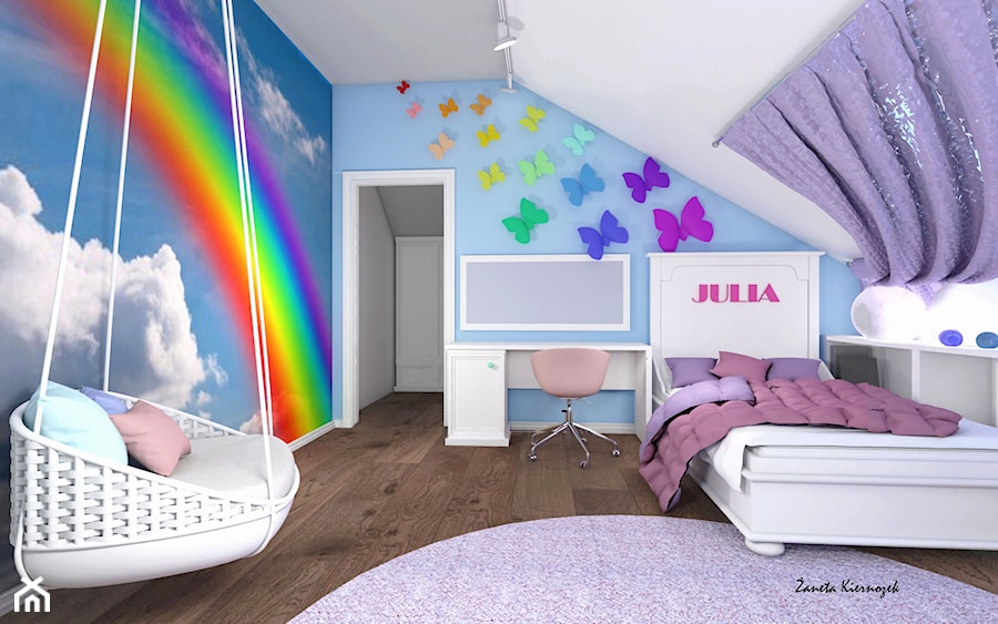 Dom Styl Nowojorski - Średni szary niebieski pokój dziecka dla dziecka dla nastolatka dla dziewczynki - zdjęcie od ŻKstudio Żaneta Kiernozek