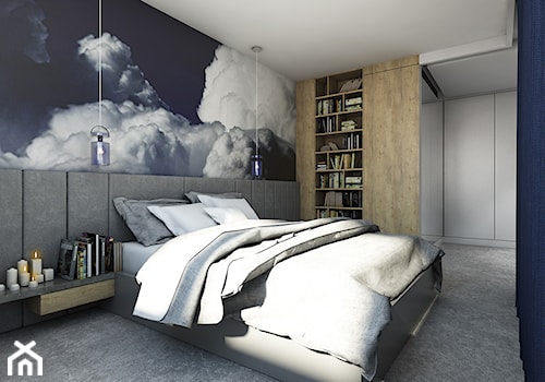 Apartament z antresolą na Wiczlinie - Średnia niebieska szara sypialnia, styl nowoczesny - zdjęcie od studiokreatura