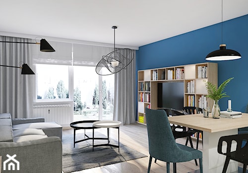 Mieszkanie 2+1 - Średni niebieski salon z jadalnią, styl nowoczesny - zdjęcie od studiokreatura