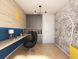 Apartament z antresolą na Wiczlinie - Średnie z zabudowanym biurkiem białe szare biuro, styl nowoczesny - zdjęcie od studiokreatura