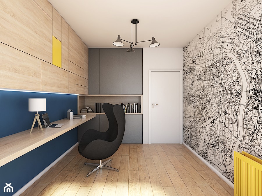 Apartament z antresolą na Wiczlinie - Średnie z zabudowanym biurkiem białe szare biuro, styl nowoczesny - zdjęcie od studiokreatura