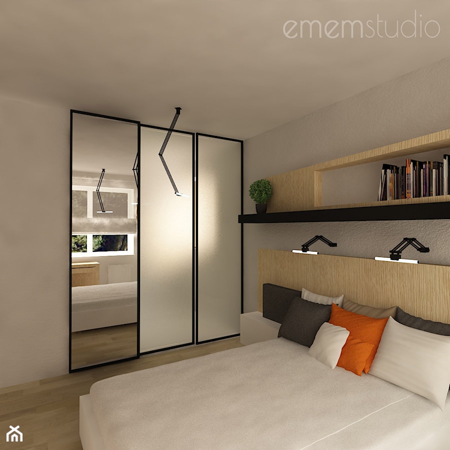 Projekt wnętrz - Dąbrówka - Średnia beżowa sypialnia, styl nowoczesny - zdjęcie od emem Studio