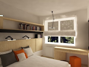 Projekt wnętrz - Dąbrówka - Mała biała z biurkiem sypialnia, styl nowoczesny - zdjęcie od emem Studio