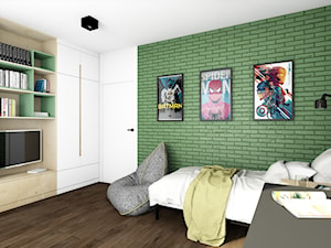 Pokój dla chłopca - Mały biały szary zielony pokój dziecka dla nastolatka dla chłopca dla dziewczynki, styl nowoczesny - zdjęcie od Offa Studio