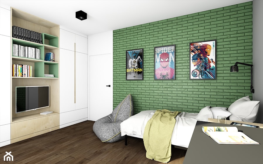 Pokój dla chłopca - Mały biały szary zielony pokój dziecka dla nastolatka dla chłopca dla dziewczynki, styl nowoczesny - zdjęcie od Offa Studio