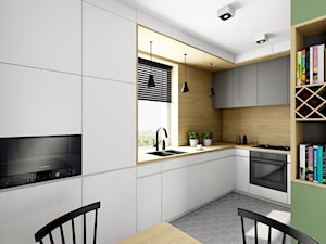Projekt kuchni dwa warianty kolorystyczne - Średnia otwarta z zabudowaną lodówką z nablatowym zlewozmywakiem kuchnia w kształcie litery u z oknem, styl nowoczesny - zdjęcie od Offa Studio