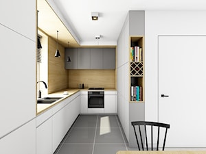 Projekt kuchni dwa warianty kolorystyczne - Średnia otwarta biała z zabudowaną lodówką z nablatowym zlewozmywakiem kuchnia w kształcie litery u z oknem, styl nowoczesny - zdjęcie od Offa Studio