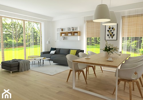 Dom w Olkuszu - Duża biała jadalnia w salonie, styl nowoczesny - zdjęcie od Bright Studio