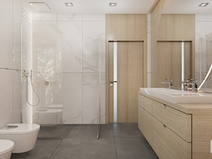WAR_01 - Średnia na poddaszu bez okna z lustrem z dwoma umywalkami łazienka, styl nowoczesny - zdjęcie od InSign Aranżacje
