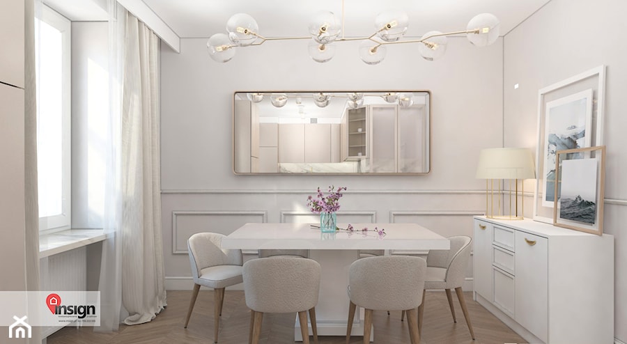 GLI_02 - Średnia biała jadalnia jako osobne pomieszczenie, styl glamour - zdjęcie od InSign Aranżacje